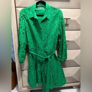 Zara Green Long Sleeve Sundress with Notched Collar